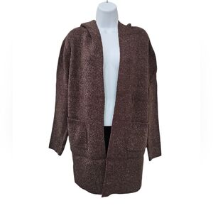 New Zenana Brown Hoodie Cardigan Sweater Size M Open Front Long